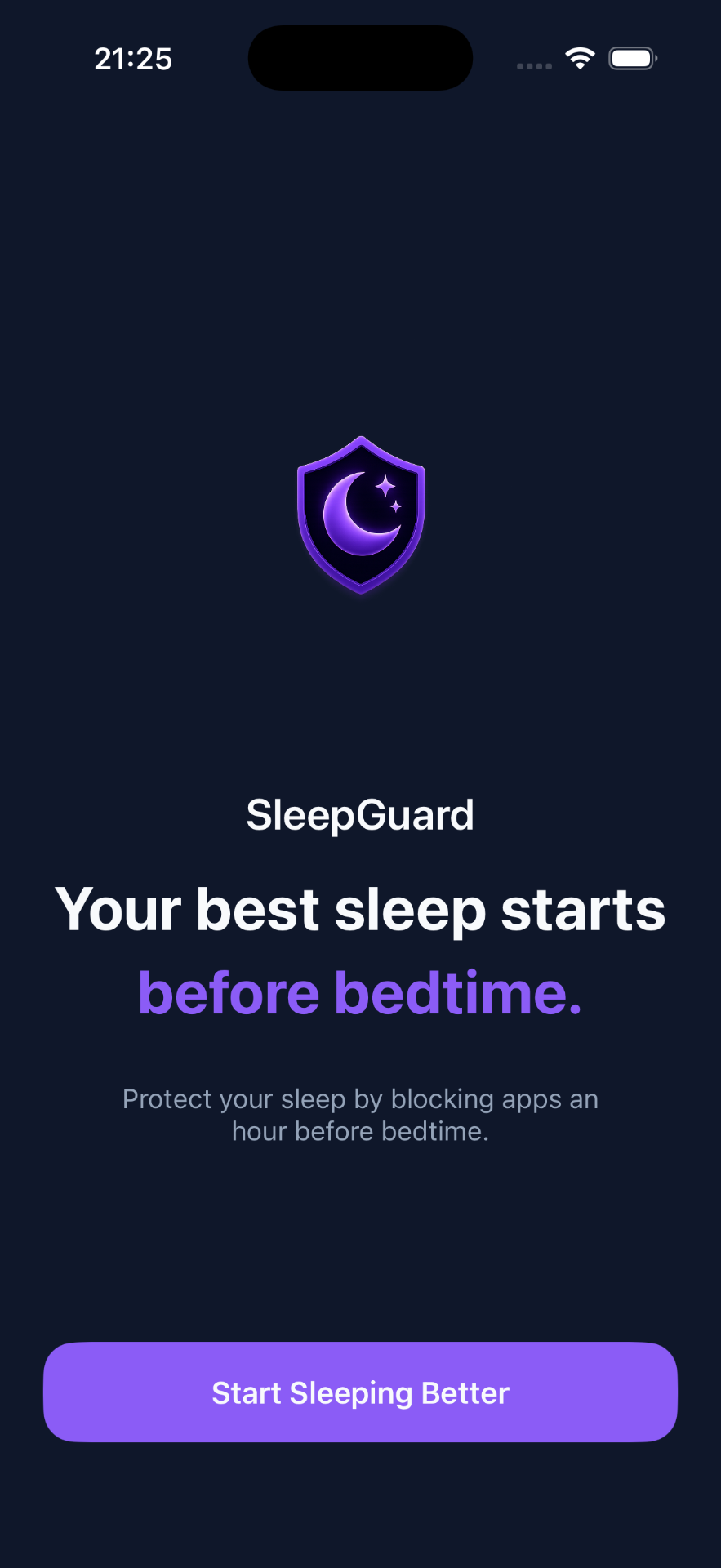 SleepGuard welcome screen on iPhone